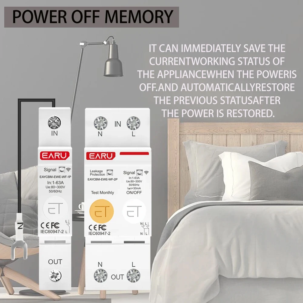 EWeLink WiFi Smart Circuit Breaker 1P+N 2P Energy Meter Power Consumption KWh Leakage Protection Timer Switch Relay Voltmeter
