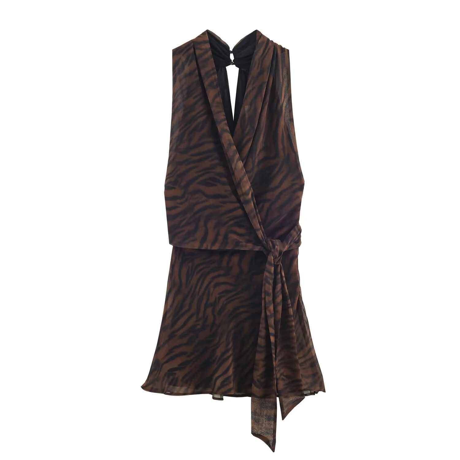 Europäischer und amerikanischer Stil 2025, neues Produkt für Damen, vielseitiges Zweireiher-Minikleid mit Animal-Print