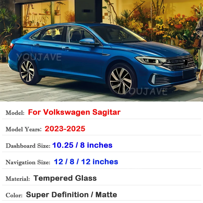 Tempered Glass for Volkswagen VW Sagitar 2023 2024 2025 Car LCD GPS Navigation Dashboard Protective Frosted HD Film Accessories