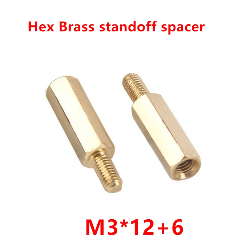 

100 Pieces M3*12+6 Brass Hex Standoff Spacer brass stabdoffs screw pillars M3 Male x M3 Female-12mm for PCB Motherboard