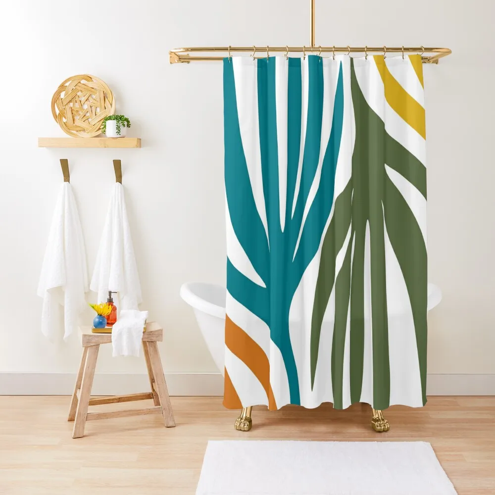 

Maldives Abstract Botanical Pattern in Moroccan Teal, Green, Mustard, Orange, and White Shower Curtain