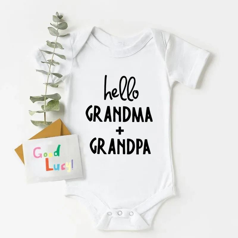 Hallo Oma und Opa Aufdruck Schwangerschaftsankündigung Neugeborenen-Baby-Body Kurzarm Baby Jungen Mädchen Strampler