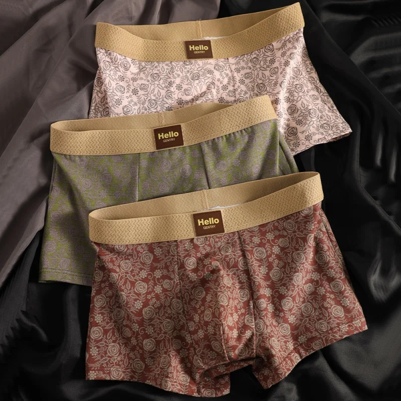 

Новые классические мужские трусы с принтом роз, из чистого хлопка, мягкие, удобные, со средней посадкой, молодежные боксеры, дышащие шорты-боксеры