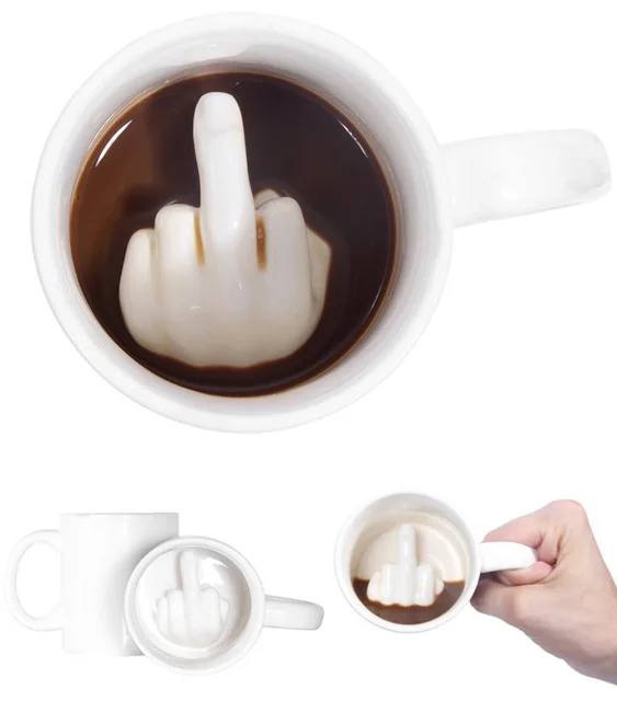 Water Cup 300ml Creative Design White Middle Finger mug coffee Novelty Style Mixing Coffee Milk Cup Funny Ceramic Mug Capacity