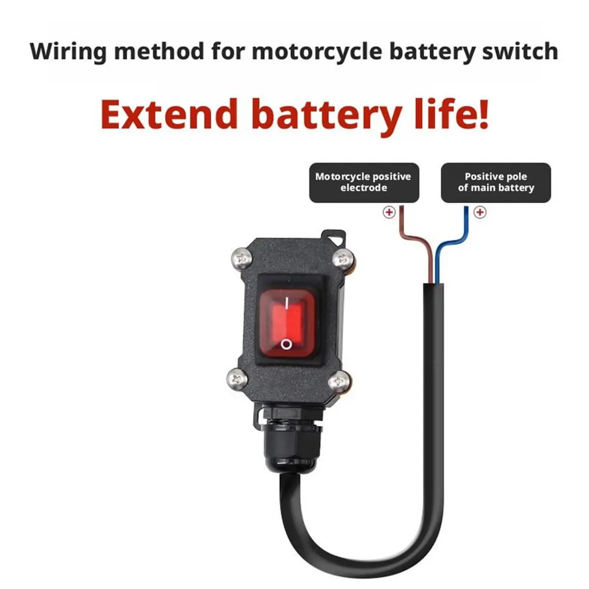 Compatible 12V Motorcycle Battery Cut Off Switch High Power Waterproof ABS Switch with 30cm Copper Cable for Twin Cylinder Bikes