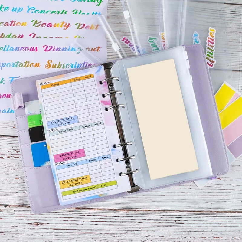 Raccoglitore Macaron sfumato A6 Quaderno a mano in pelle PU Libro a fogli mobili Libro di bilancio in contanti con borsa con cerniera