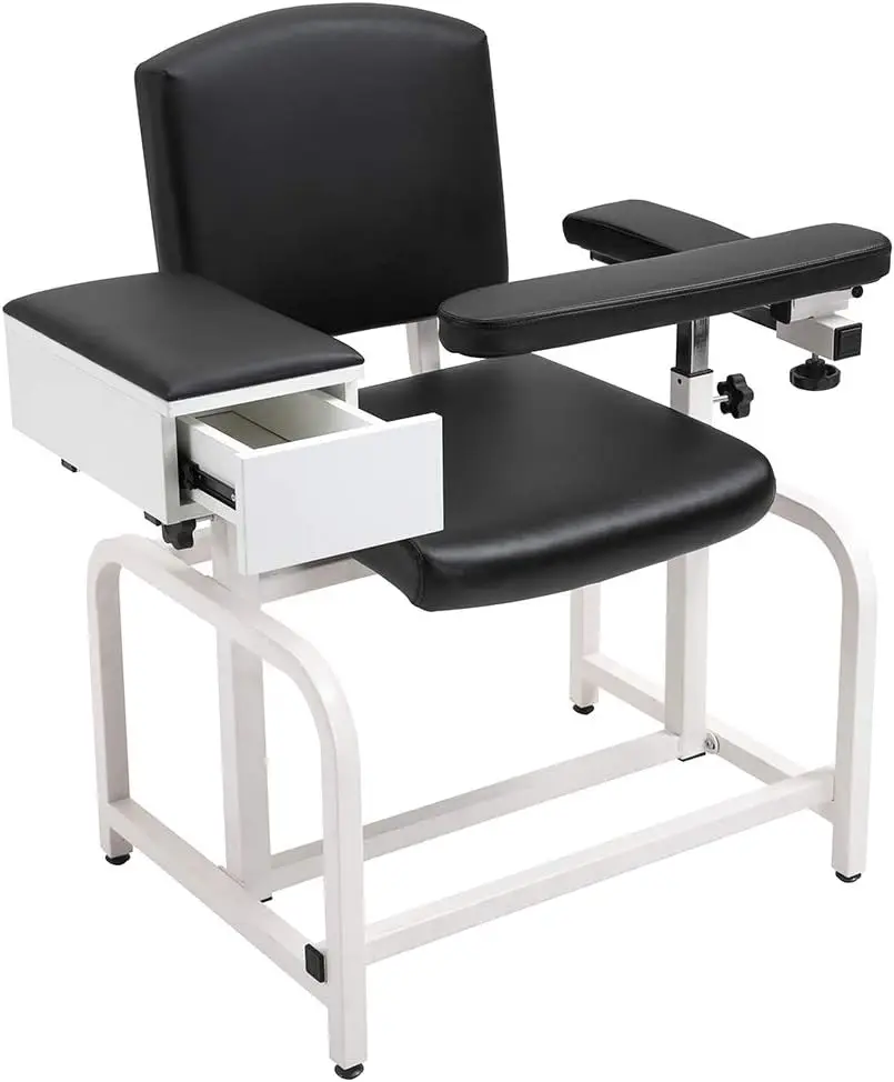 Blood Drawing Chair with Padded Flip Arm and Drawer (Black)