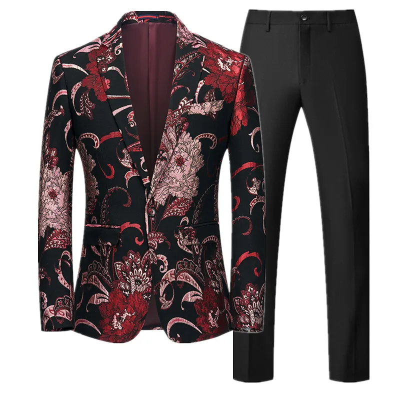 

Fashion Brand Men Business Social Jacquard Tailcoat Suits Men Wedding Prom Party Luxury Dress Slim Fit Blazers and Pants