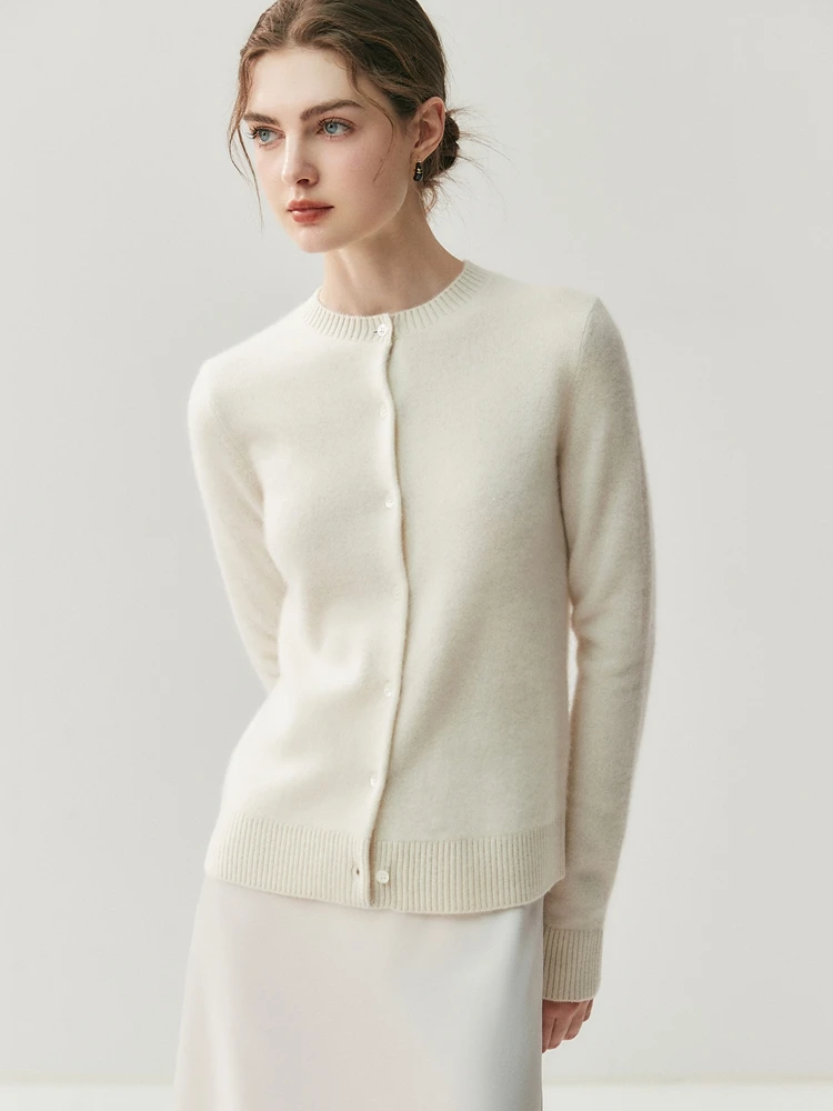CHICUU Autumn Winter Women Thick O-neck Cardigan Basic Simple 100% Cashmere Sweater Solid Long Sleeve Cardigan Coat Knitwear