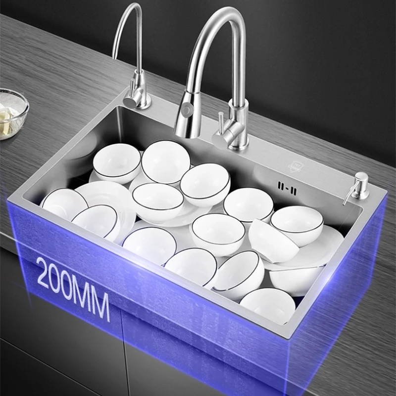 304 Stainless Steel Nano Silver Undermount Single Bowl Kitchen Sink Antibacterial Deep Basin Easy Clean Dish Drainer Furniture