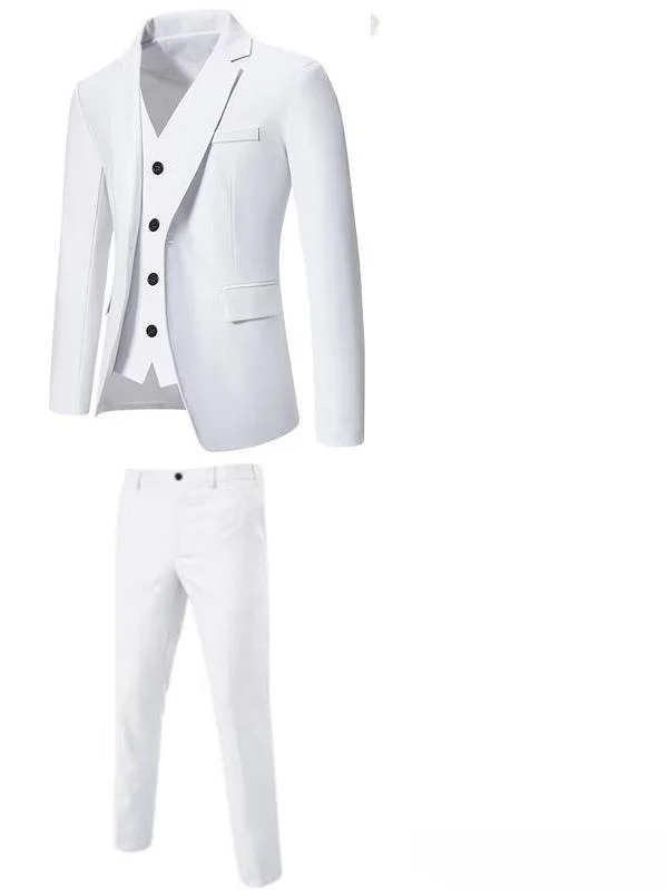 

Adult Men's Casual Tailored Suit Vest Pants Three-Piece Set Business Formal Wear Standard Fit Youthful Style No Button Closure