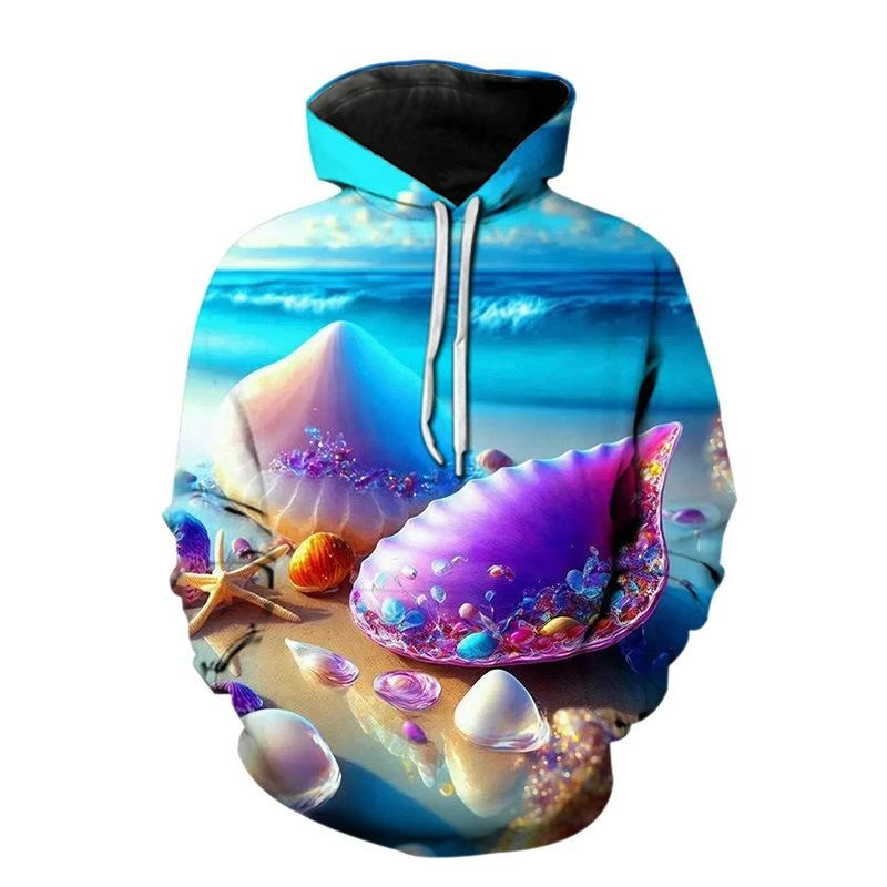 Fashion Beach Shells Pattern Hoodies For Men Trend Colorful Autumn 3D Printed Hoodie Holiday Vacation Oversized Sweatshirts