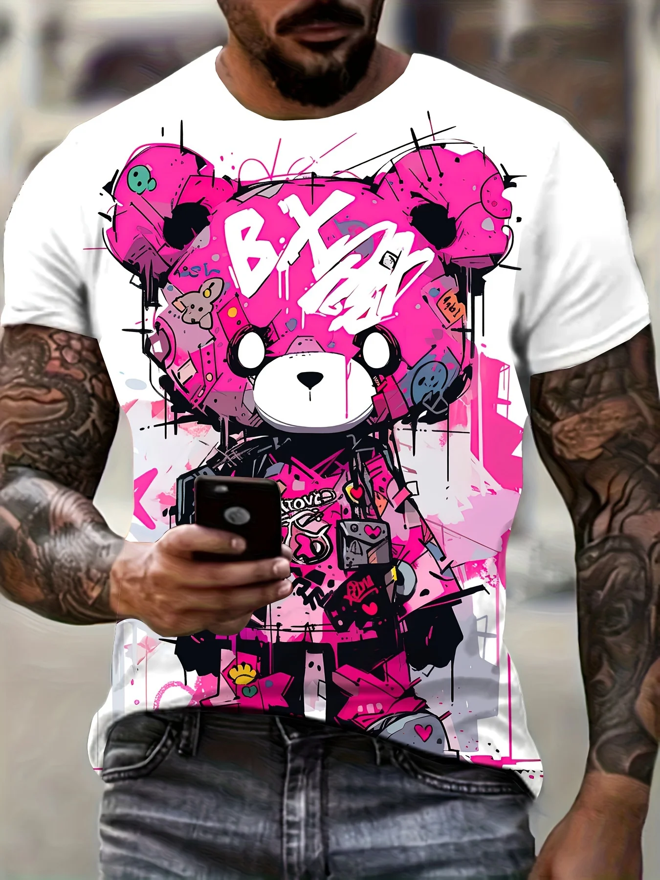 

men's cute 3d cartoon bear print t shirt short sleeve summer