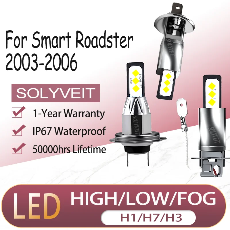 

Easy Installation No Wiring Confusion Long-Lasting H1 H7 H3 HIGH LOW FOG LED HEADLIGHTS For Smart Roadster 2003 2004 2005 2006