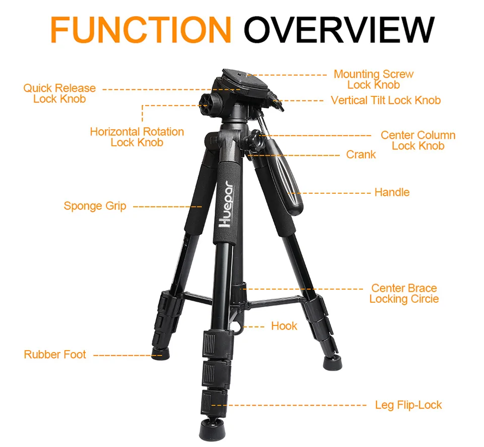 Huepar Multi-function Travel Camera Tripod 56\