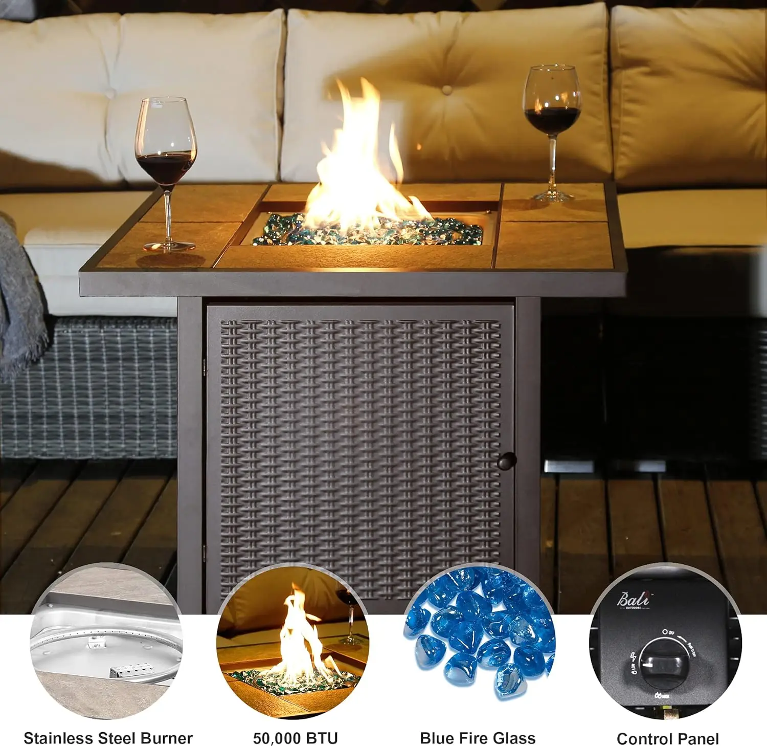 

BALI OUTDOORS 32 Inch Gas Fire Pit Table, 50,000 BTU Outdoor Propane Gas Firepits for Patio and Garden, Brown