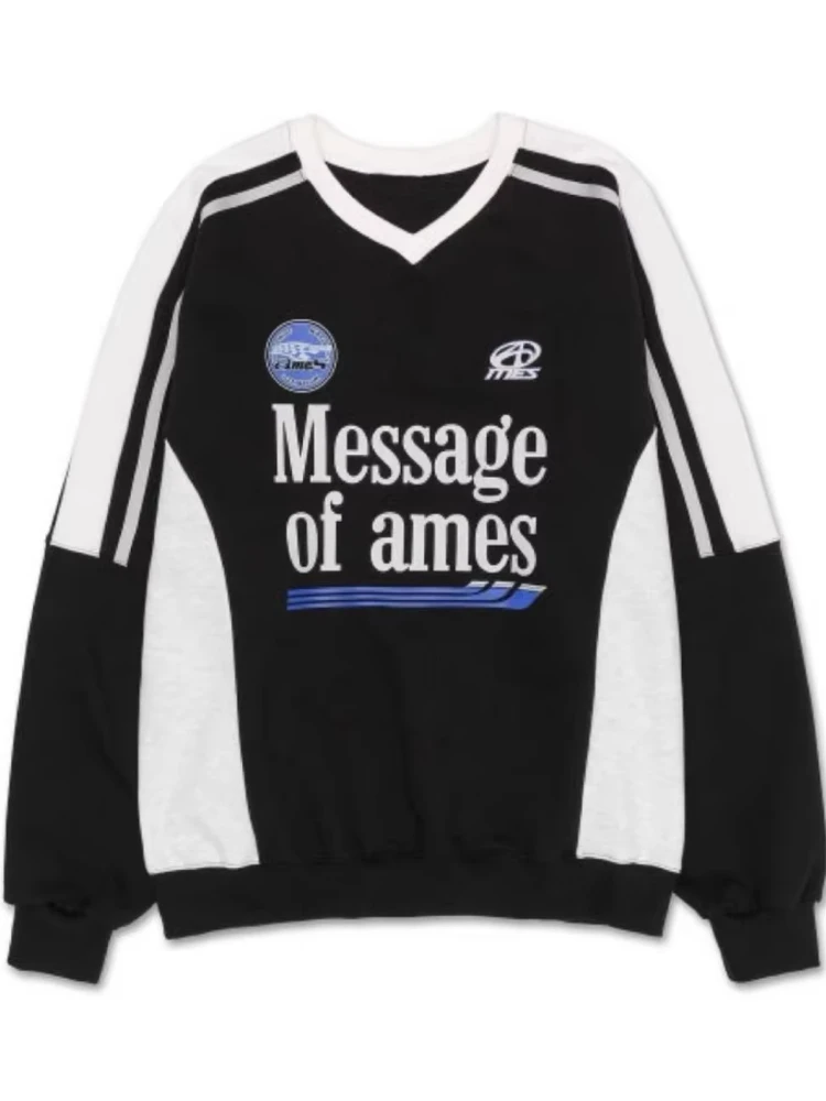 Y2k – sweat à capuche avec lettres imprimées rétro américaines pour femmes, col en V, mode coréenne, Streetwear, surdimensionné, manches longues, 2025