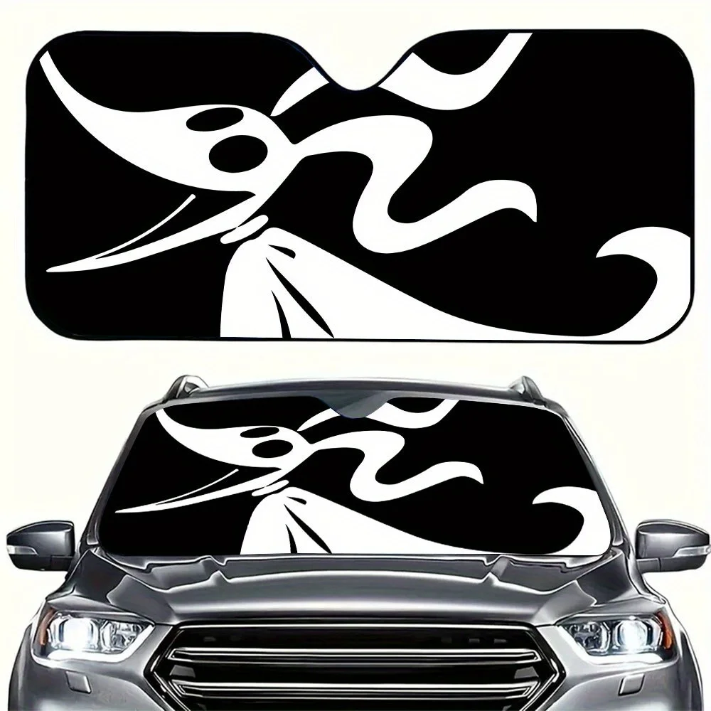 

1pc Jack Skellington Foldable Car Sunshade - Black & White Design, Front Window Heat Protection For Cool Rides, Fit For SUVs, Pe