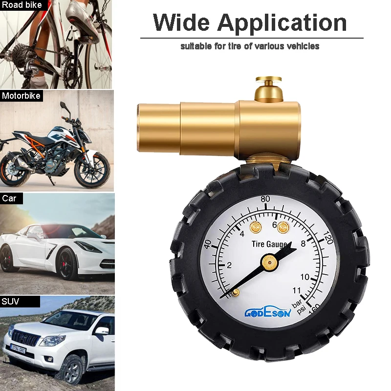 ATsafepro Tire Pressure Gauge160PSI 30 PSI Thick Valve Schrader Low Bicycle Tyre Gauge Mountain Bikes Mtb Road Car Accessories