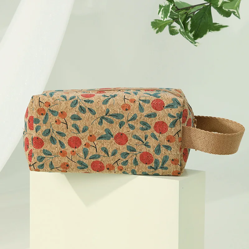 Retro Cork Makeup Bag Portable Large Capacity Cosmetic Bag Skincare Storage Organizer Toiletry Bag for Travel