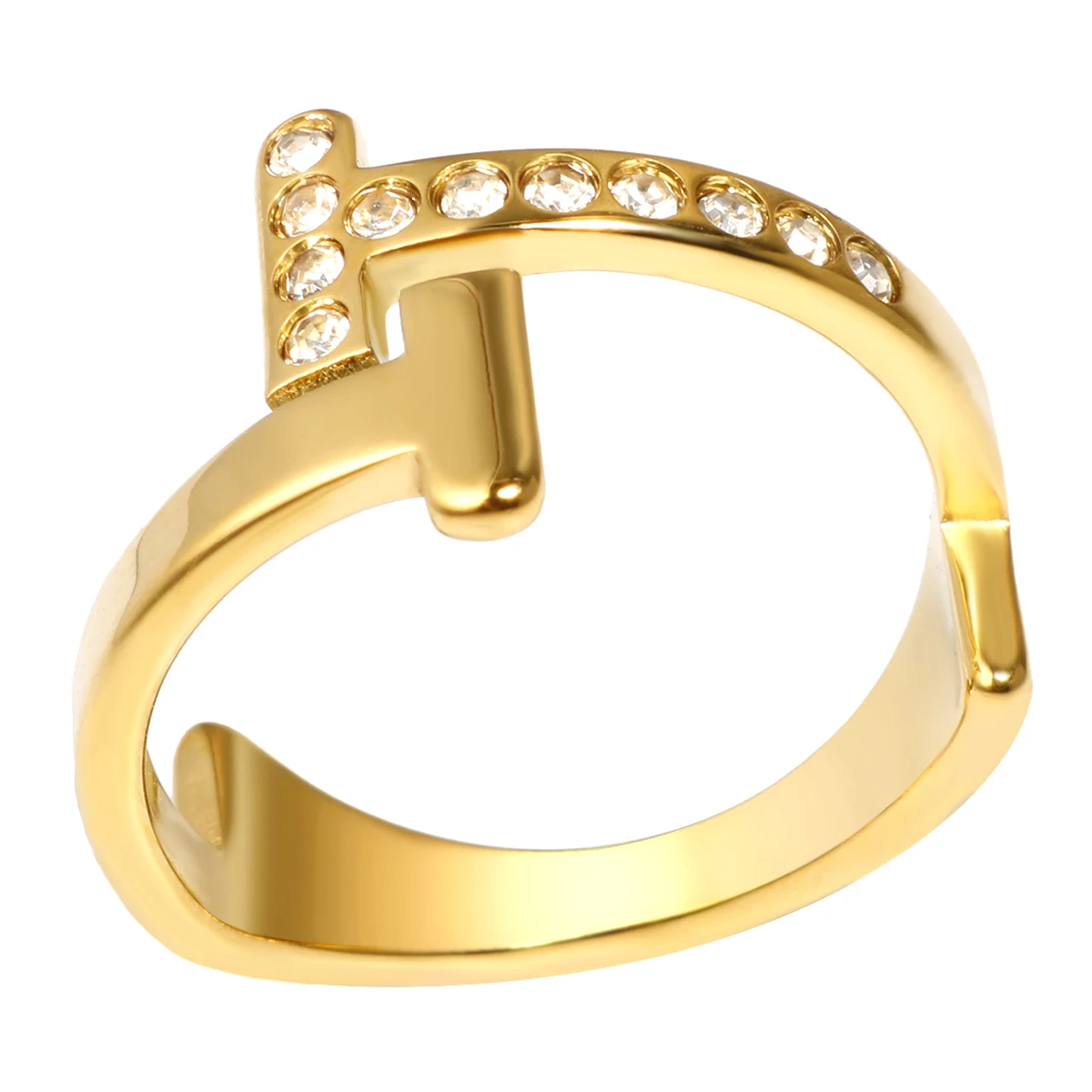 Stylish Unique Stainless Steel Hollow Triangular Golden Ring Tarnish Resistant Metal Popular Jewelry