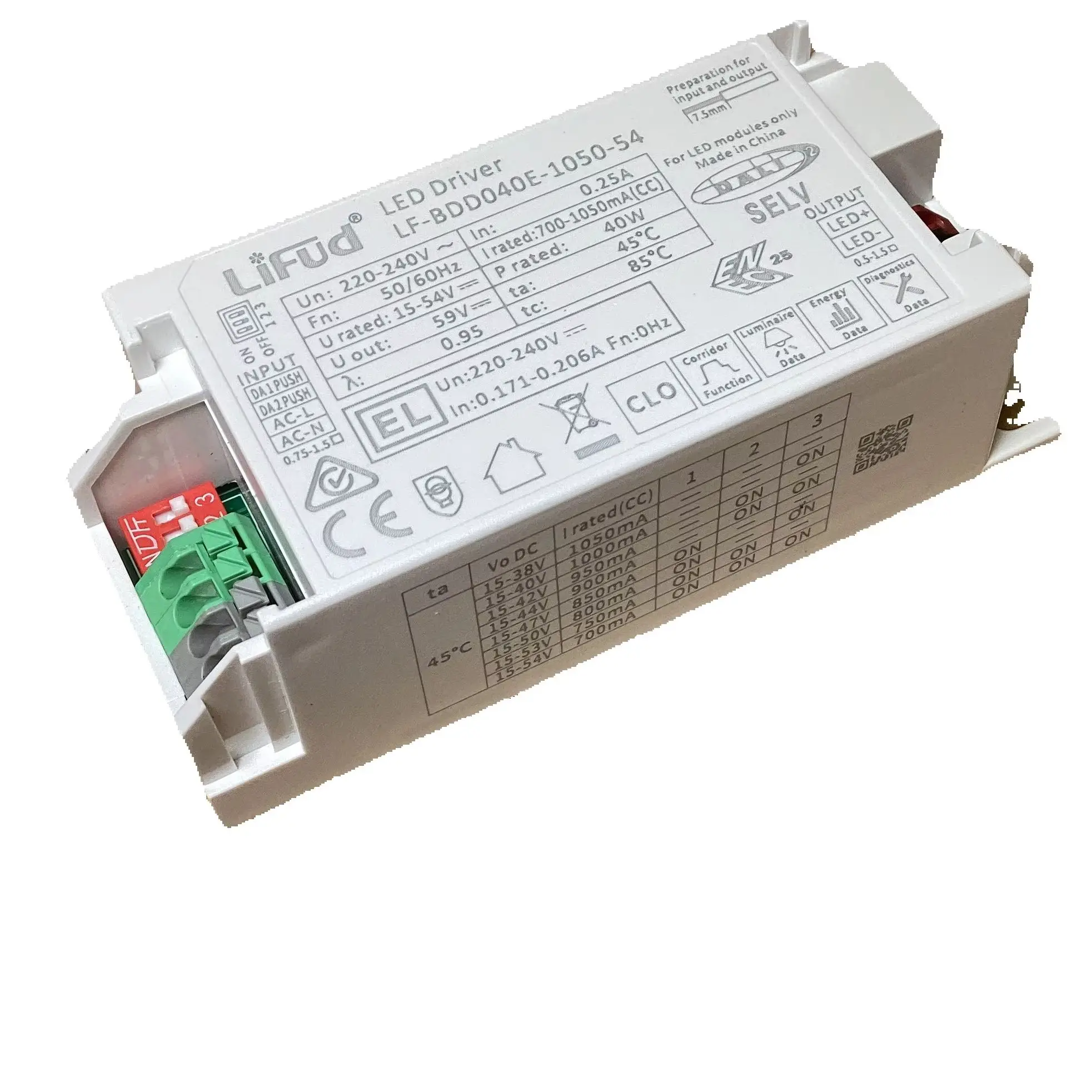 Lifud Compact 40W max DALI Dimmable Built-in LED Driver CC PUSH Dimming 700mA 800mA 900mA LF-BDD040E-1050-54 EL CorridorDIM  CLO