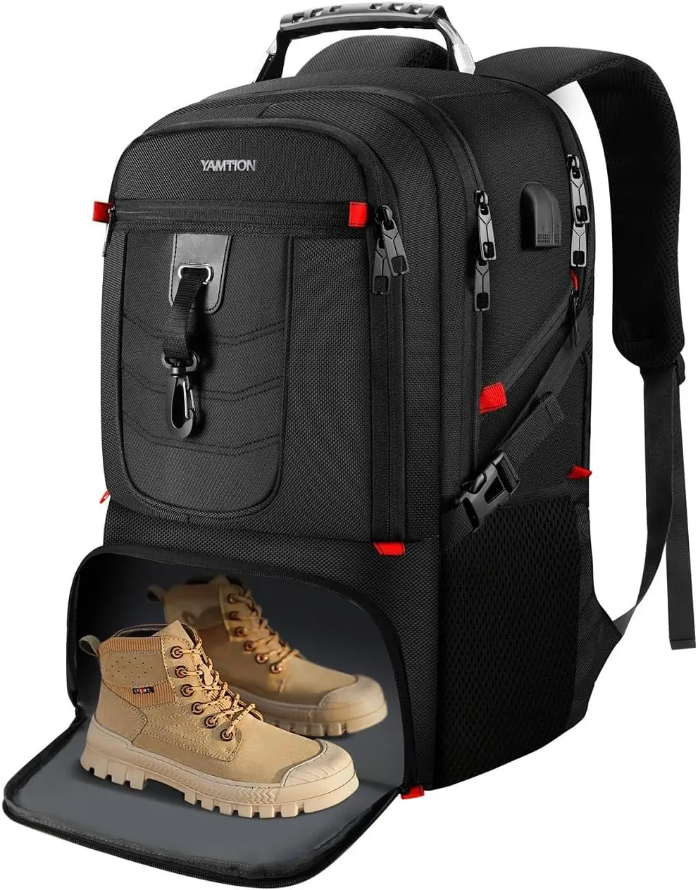 Large 45L Laptop Backpack with Shoe Compartment, Waterproof Travel Bag for Men Women, USB Charging, Anti-Theft