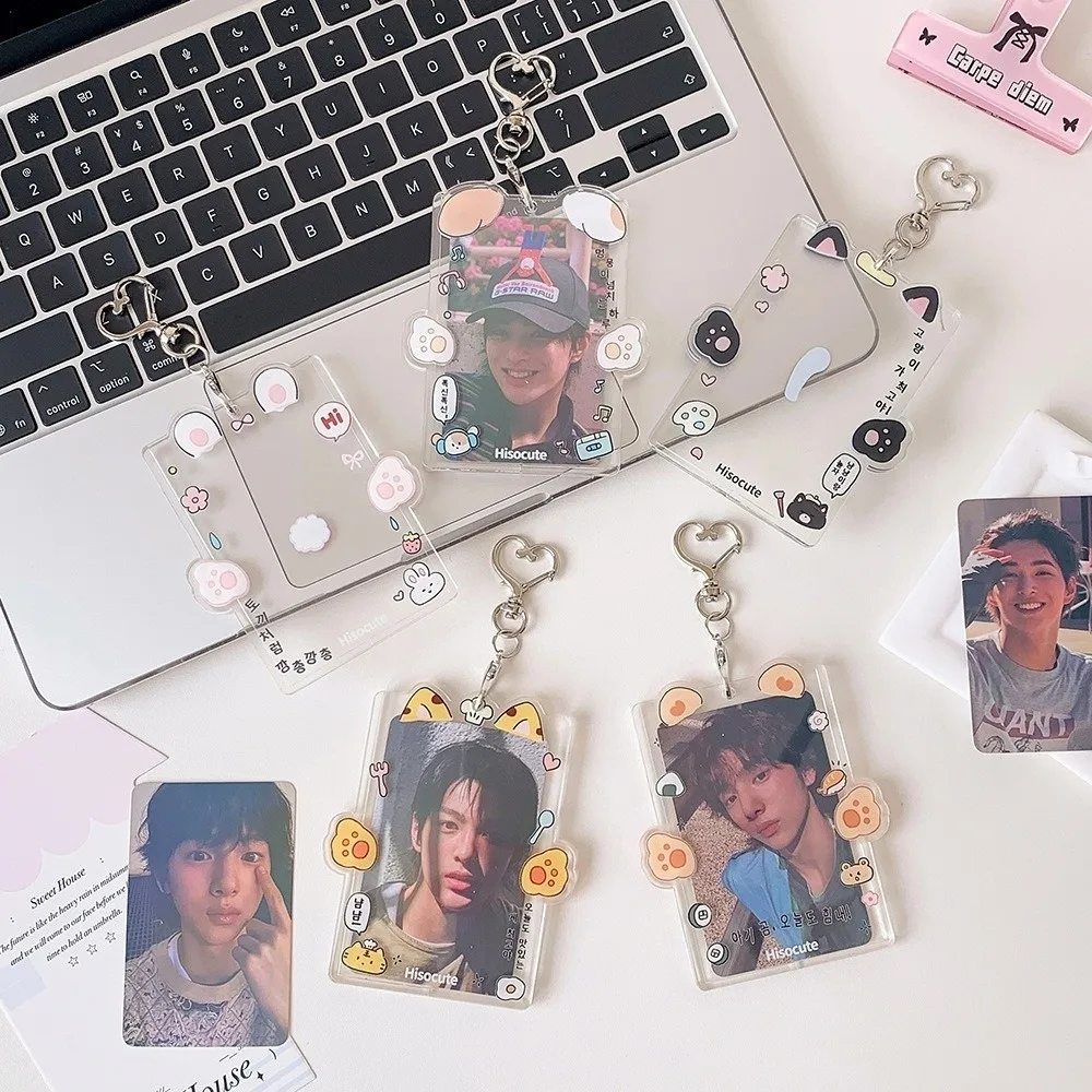 Acrylic Kpop Photocard Holder Keychain Cartoon Animal 3 Inch Idol Card Display Protector Transparent