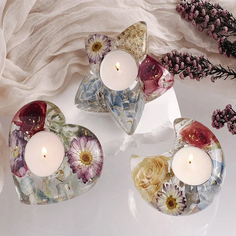 لتقوم بها بنفسك راتنجات الايبوكسي الحب القمر ستار الشمعدان قالب شمع مرآة ثلاثية الأبعاد حامل شمعة القلب قالب من السيليكون لصنع المجوهرات من مادة الراتنج