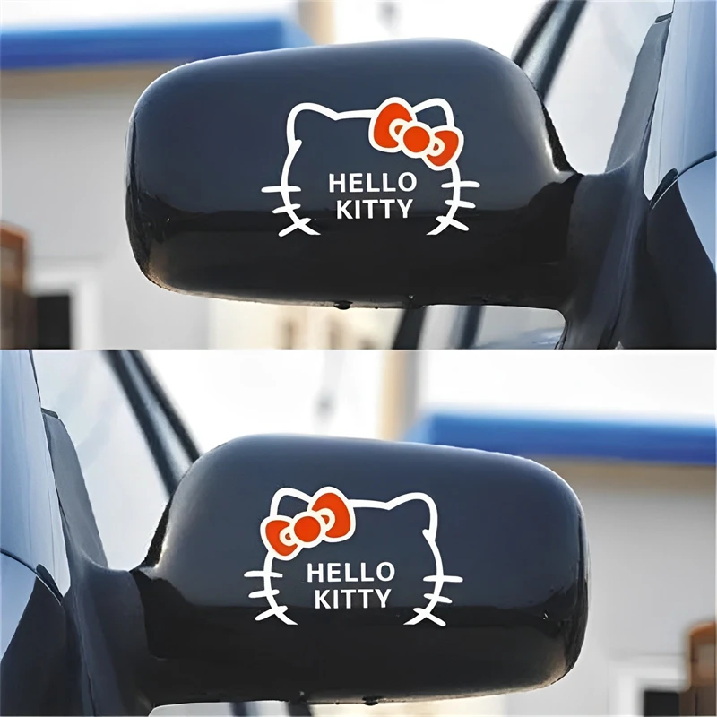 2pcs Sanrio Kawaii Bonjour Kitty Rétroviseur de Voiture de Dessin Animé Autocollant Voiture Miroir Personnalité Autocollant Mignon Autocollant De