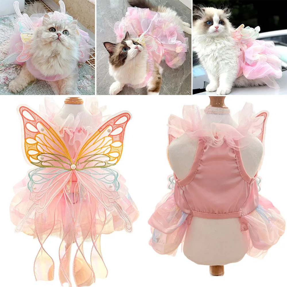 Pet Apparel Dog Wedding Princess Dogs ClothesFor Small Medium Dogs Cat Butterfly Ribbon Dress Streamer Pet Tutu Skirt Dresses