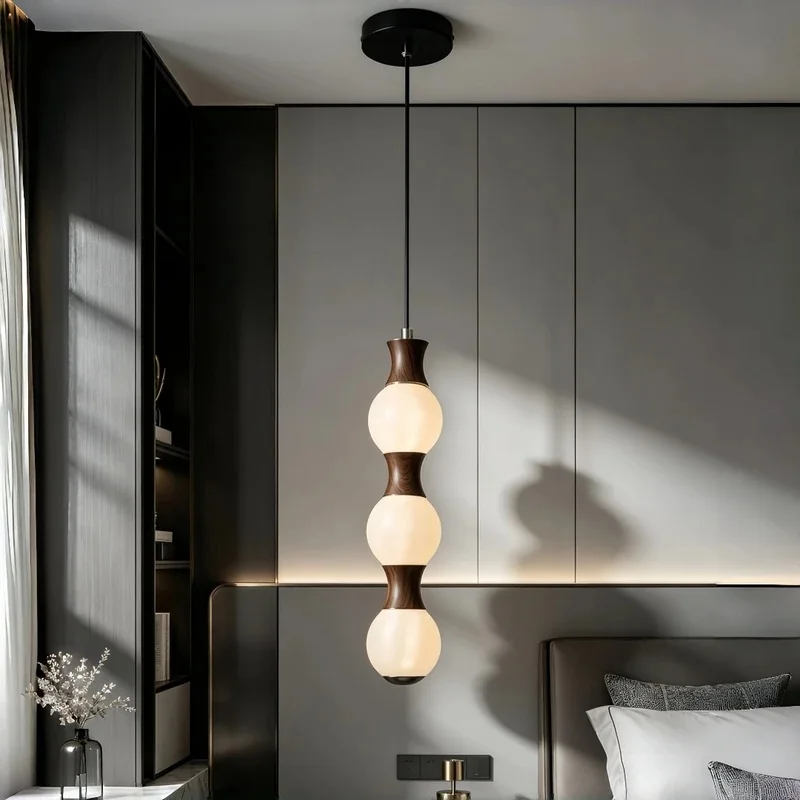 Modern Wood Glass Pendant Light 3 Globe Glass Shade Adjustable Hanging Lamp For Kitchen Island Dining