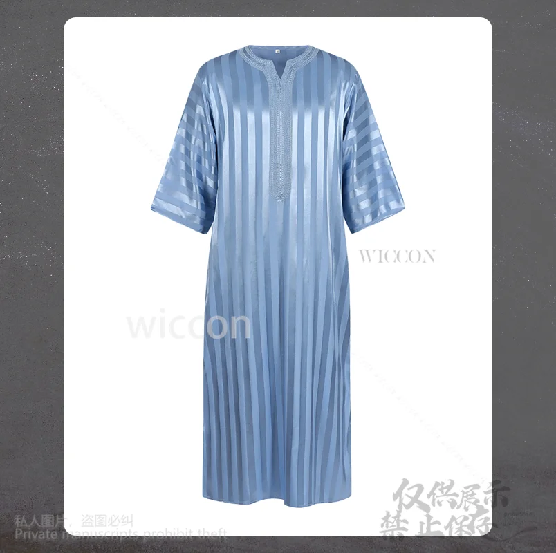 2025 Cartoon Cosplay Vintage Losse Moslim Gewaad Kostuum Mouw Mode Casual Gestreept Geborduurd Islamitische Man Aangepast