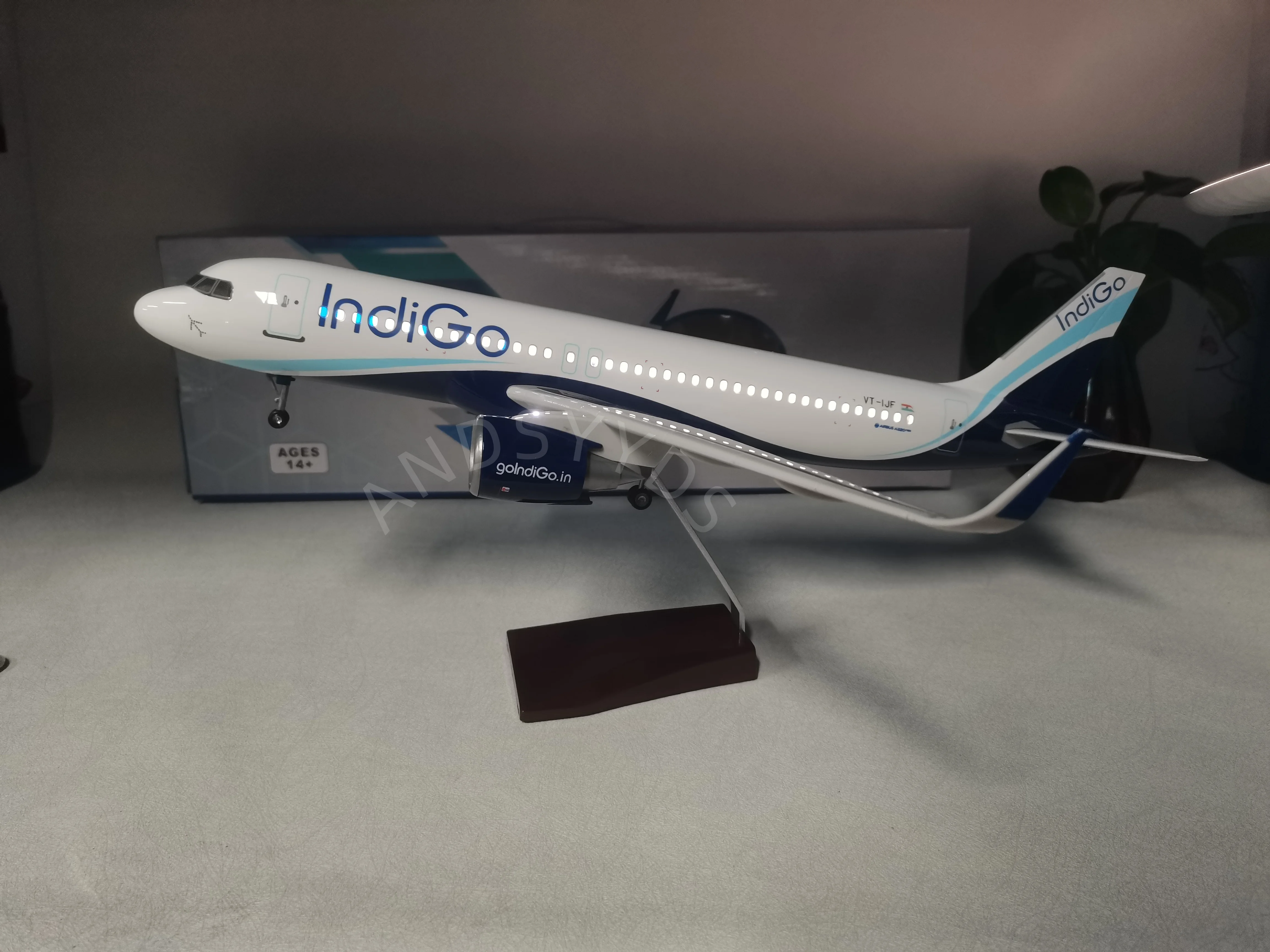 47cm Resin Model Planes Air India A320 Indigo Airplane Model Diecast Scale Aircraft With Wheels & Stand For Aviation Display