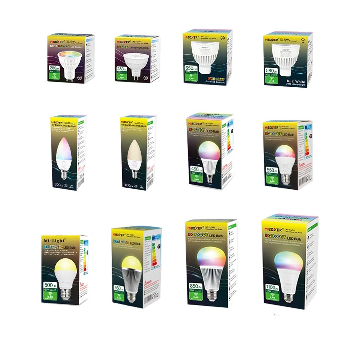 Miboxer 2.4G 4W 5W 6W 9W 12W Led Bulb,MR16 GU10 E14 E27 Led Lamp Smart Wireless CCT RGBW RGBWW RGB+CCT Led Light