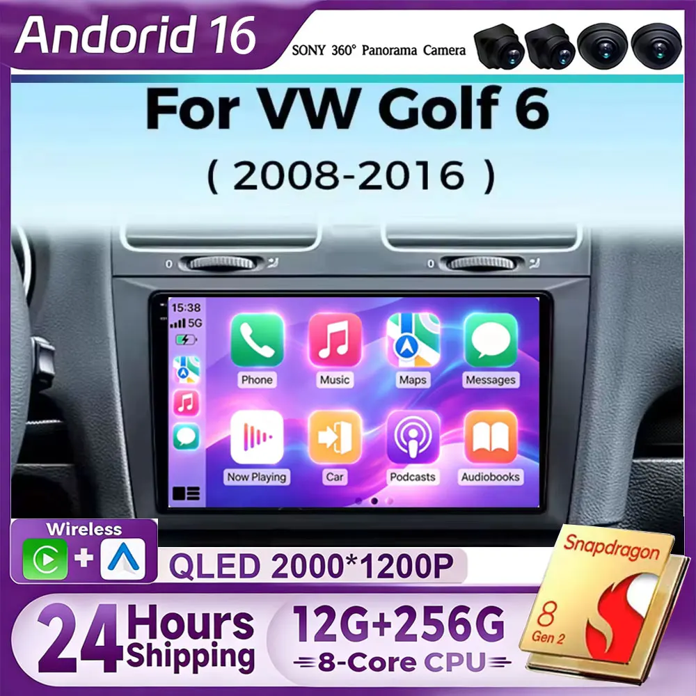 Android 16 Carplay Auto For Volkswagen VW Golf 6 MK6 2008-2016 Car