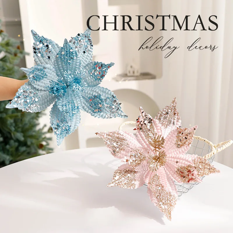 

1/3Pcs Glitter Sequin Christmas Flower Artificial Flower for Christmas Tree Decorations Big Xmas Fake Flower New Year Home Decor
