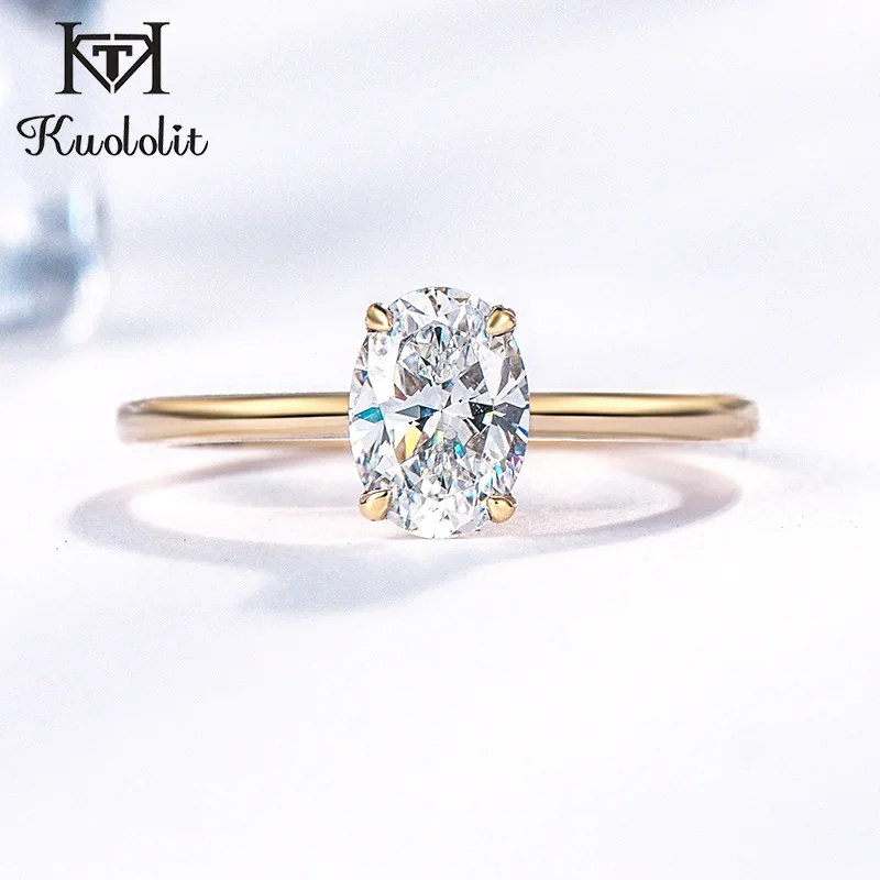 Kuololit 585 14K Yellow Gold 1.5CT 1.0CT Moissanite Ring for Women Ova Solitaire Ring Engagement Moissanite with Certificate GRA