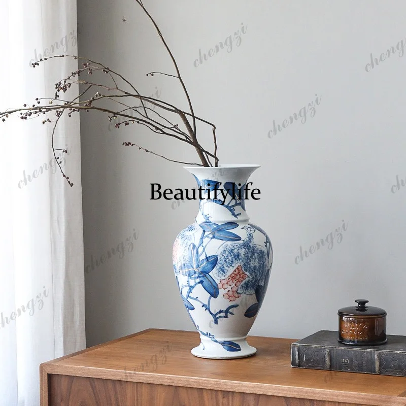 A95 Jingdezhen ceramic vase blue and white porcelain ornament living room large flower ware