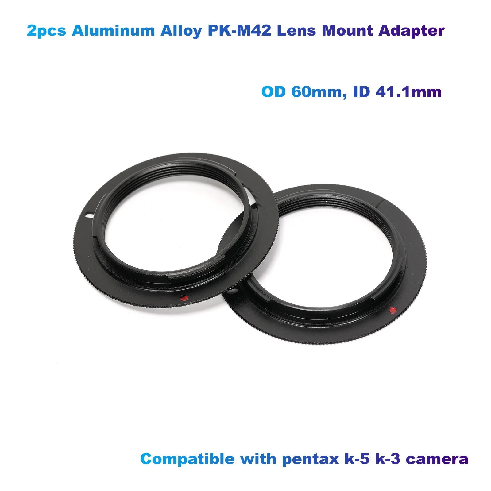 2pcs Aluminum Alloy PK-M42 Lens Mount Adapter (OD 60mm, ID 41.1mm) Compatible with pentax k-5 k-3 camera