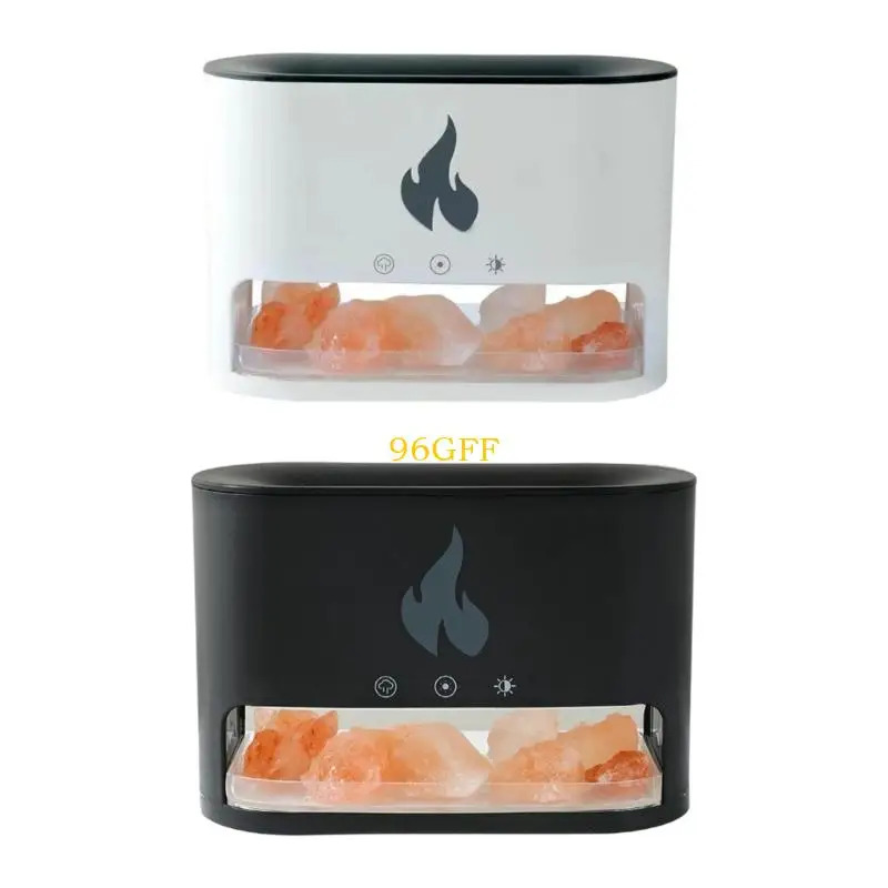 

96GF Multicolored Mood Lighting Essential Oil Humidifier With Crystal Salt Flame Effect And Touch Control