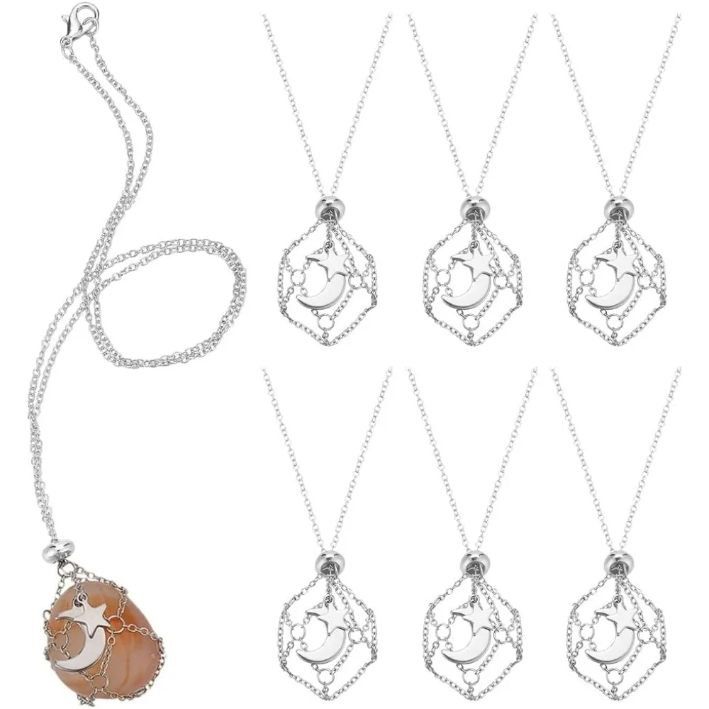 

3 Sizes 6pcs Crystal Holder Necklace Gemstone Cage Mesh Pendant Empty Stone Holder Replacement Handmade Necklace Cord making kit