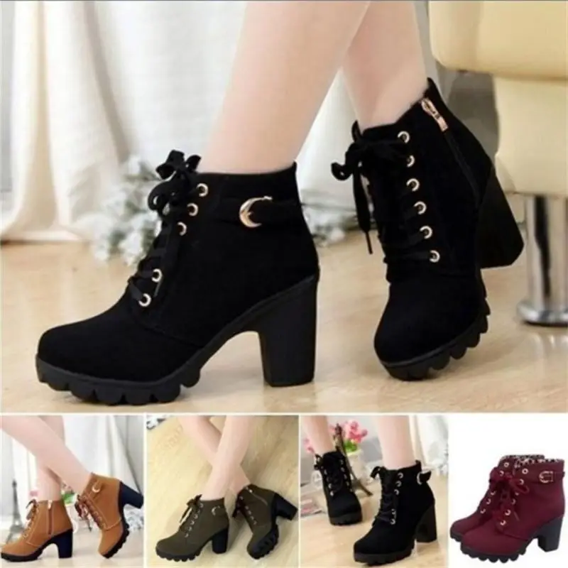 

Retro Matte Boots Women's British Style Flat Bottom Thick Heel Short Boots Size 42 Waterproof PU Leather Inner