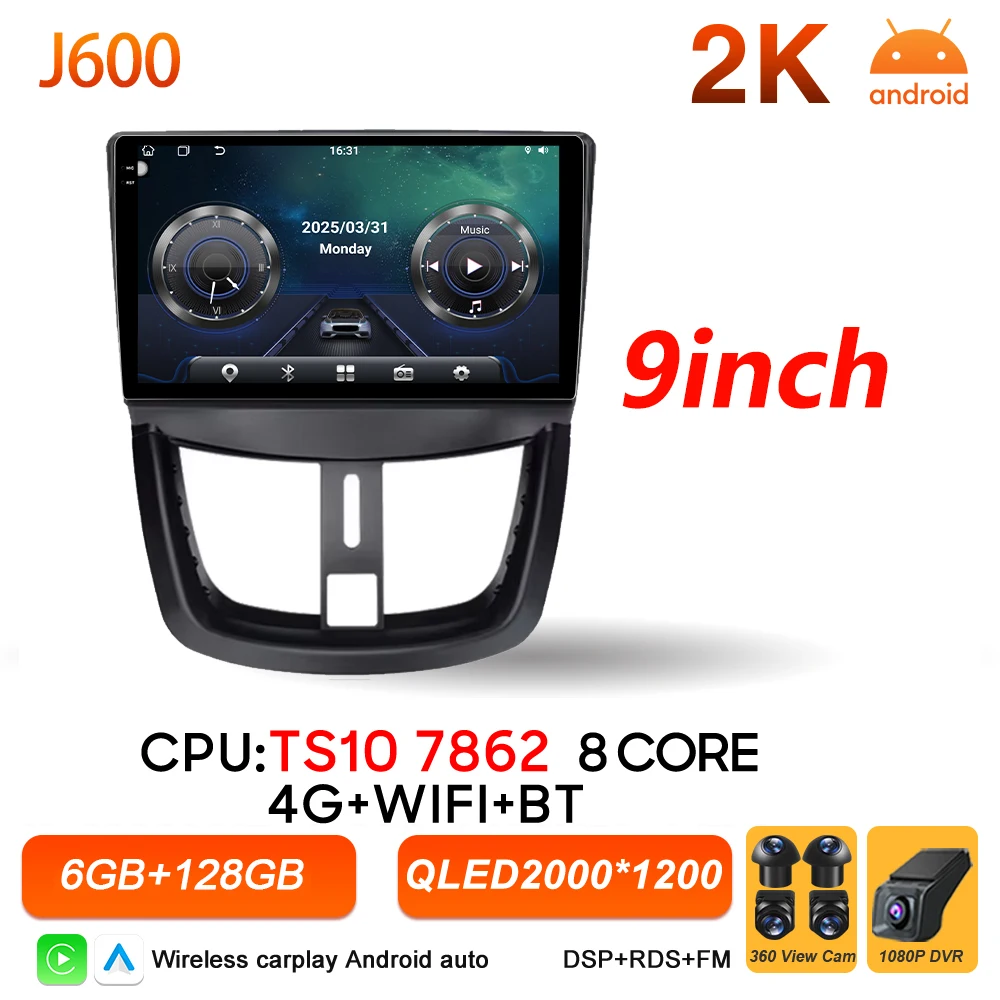 Android 16 Auto autoradio voor Peugeot 206+ 207 207CC 2006 - 2015 Carplay multimediaspeler GPS navigatie DSP autoradio scherm