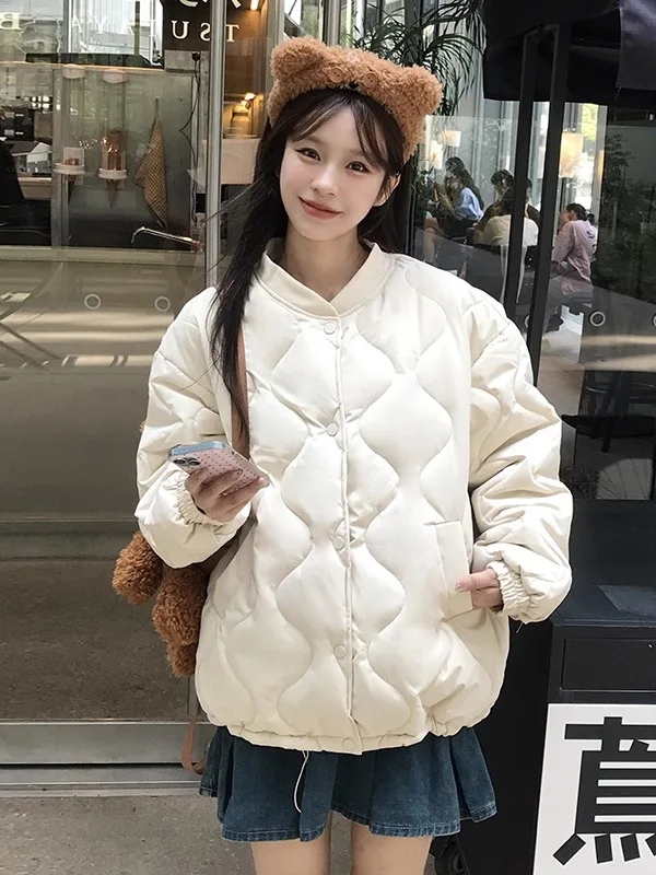 

Lightweight Padded Cotton Jaet Women's Korean Sle Loose Fit Lazy Sle Baseball Coat Autumn Winter Sweet Versatile Outerwear