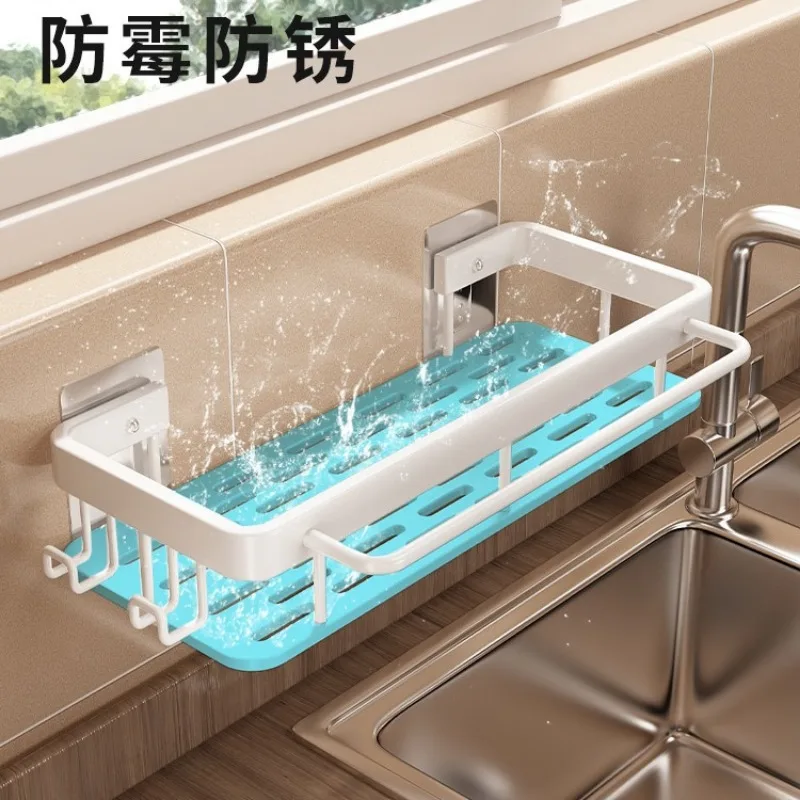 1pc Kitchen Aluminium Sink Drain Rack Shelf Basket Organizer Kitchen Accessories Sponge Storage Faucet Holder Soap Drainer 1pc K