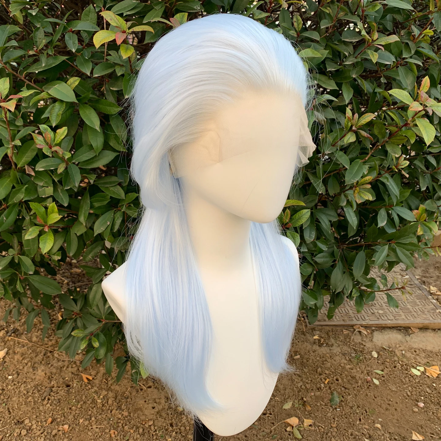 

Light Blue Wolf's Tail Wig Straight 13×4 Synthetic Lace Front Wigs for Women Half Hand Tied Glueless Lace Cosplay Wig