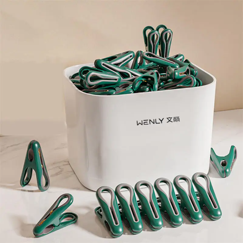24/36-Piece Plastic Clothes Pins With Storage Basket Laundry Hanging Pegs For Socks Underwear Household Organization