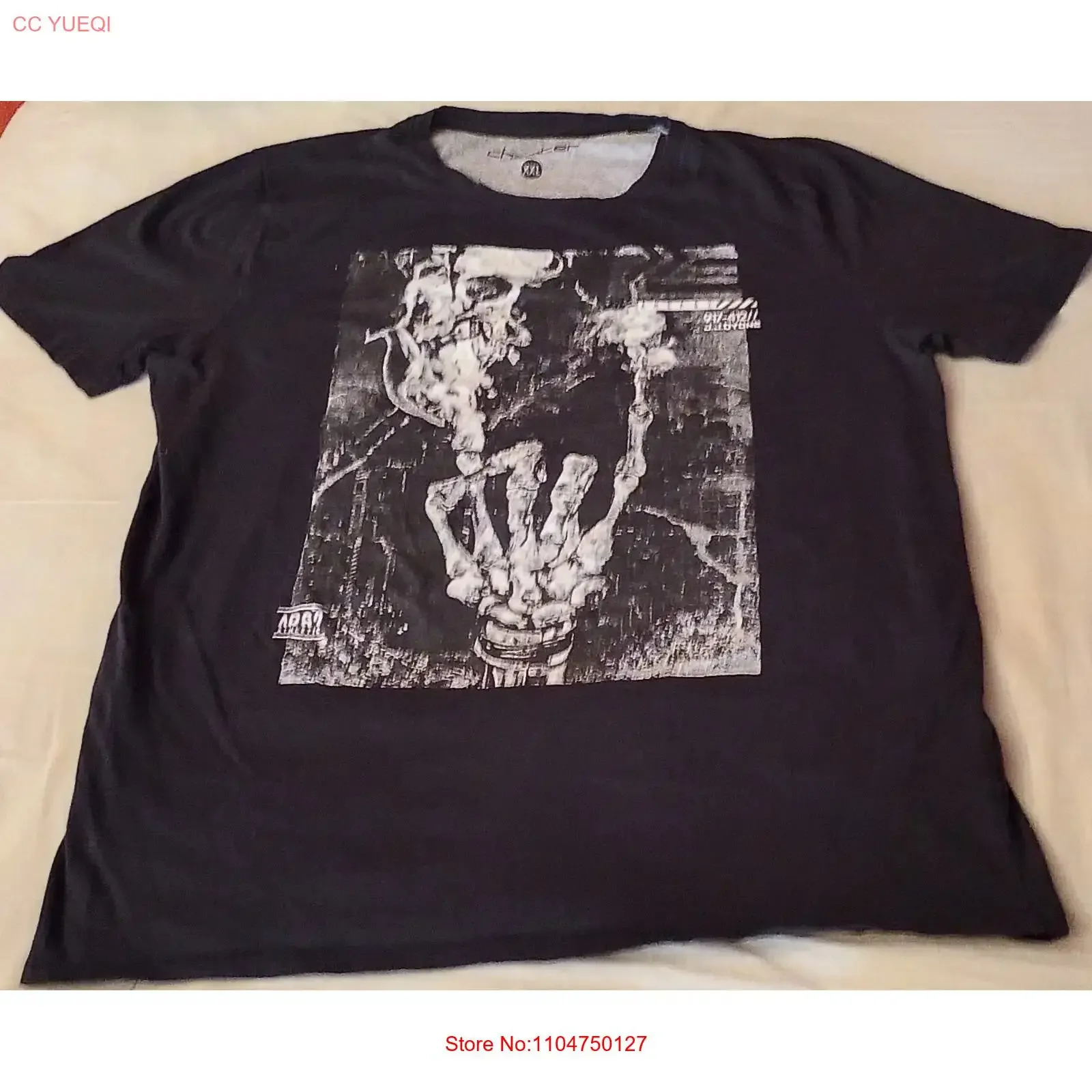 Chapter Area 62 Mens Black Skeleton T Shirt Size XXL vintage Washed streetwear Versatile designer clothes Soft Slightly