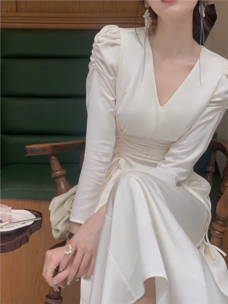 Elegant Autumn Women's Party Midi Dress Casual Vintage Long Sleeve A Line Vestidos Femme Fashion Wedding Prom Clothes